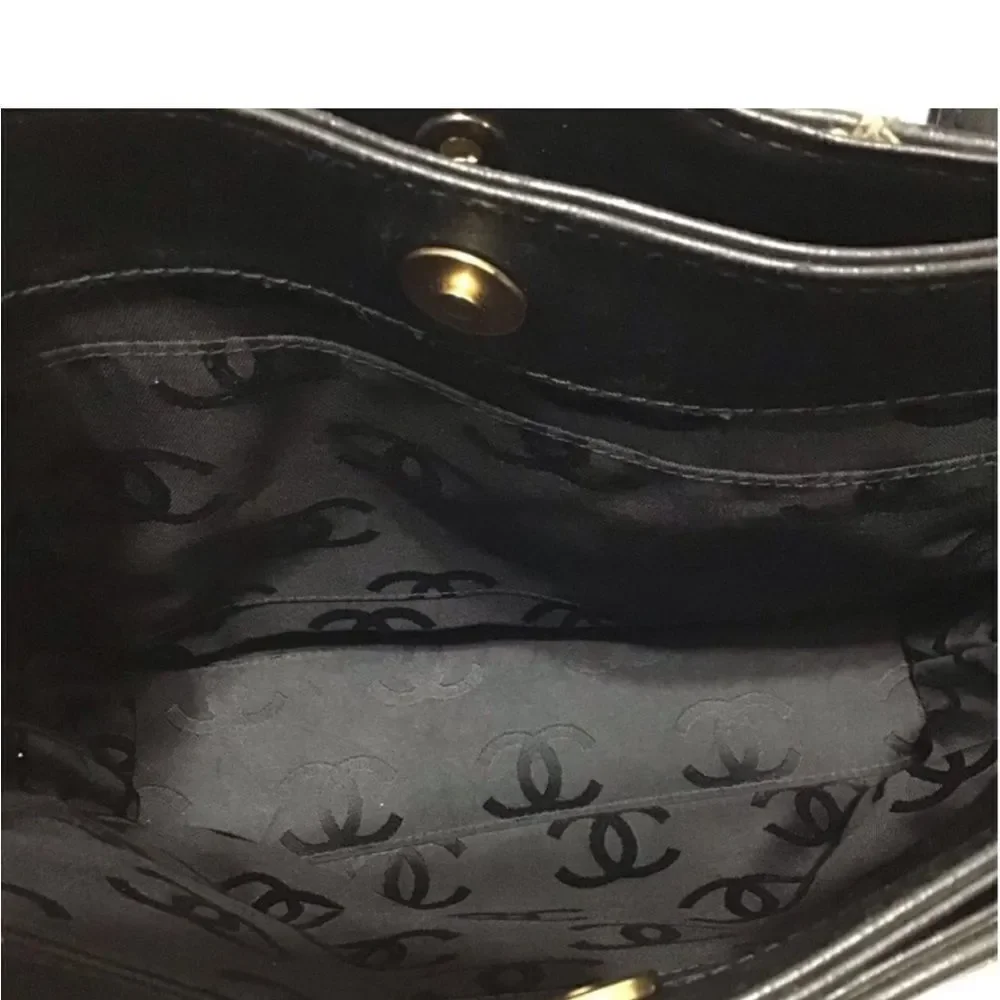 CHANEL Black Leather Quilted Wild Stitch Tote/Shoulder Bag Vintage